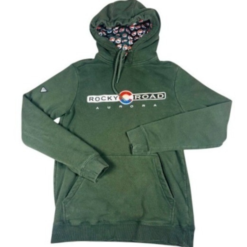 Levelwear Hoodie Men's S Rocky Road Aurora Colorado Green Fleece Graphic Pouch